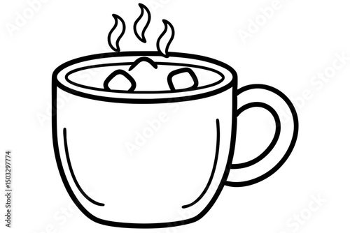 Minimalist Line Art of a Steaming Mug with Marshmallow – Cozy Hot Drink SVG

