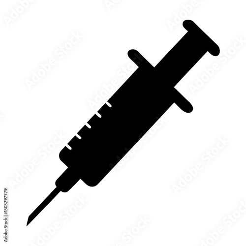 Stylized black silhouette of a hypodermic needle ready for medical treatment