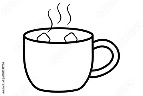 Minimalist Line Art of a Steaming Mug with Marshmallow – Cozy Hot Drink SVG

