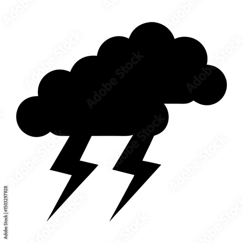 Stylized depiction of a dark storm cloud unleashing two lightning bolts