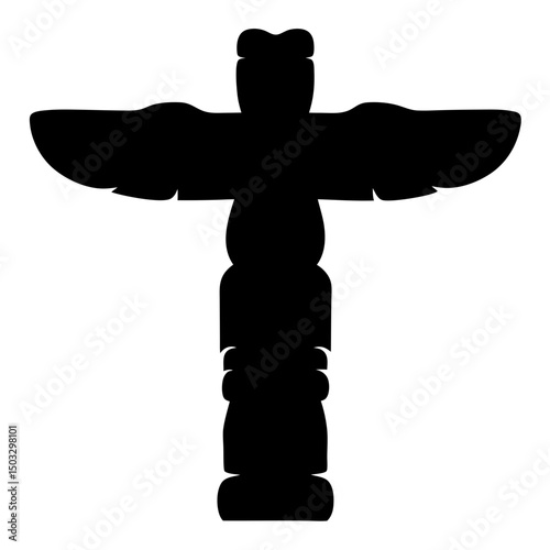 Black Silhouette of a Traditional Native American Totem Pole with Carved Figures