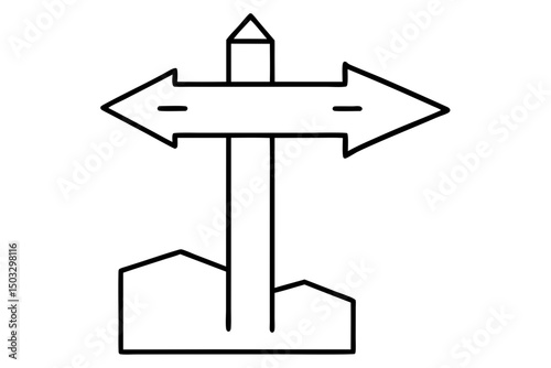 Simple Line Drawing of a Trailhead Post with Directional Signs

