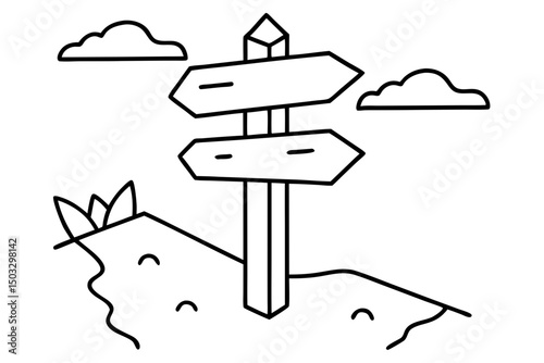 Simple Line Drawing of a Trailhead Post with Directional Signs

