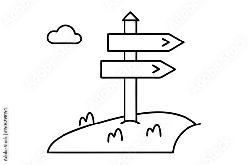Simple Line Drawing of a Trailhead Post with Directional Signs

