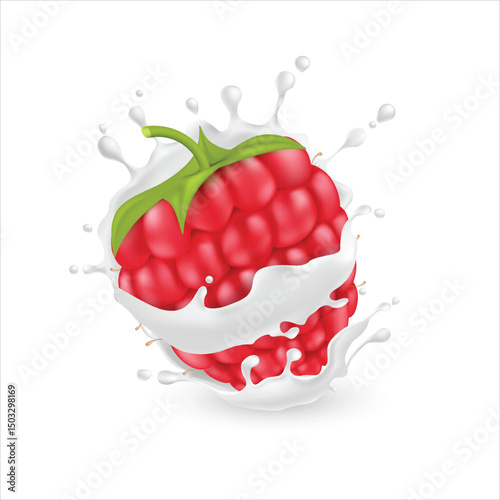 Raspberry yogurt milk isolated on white background