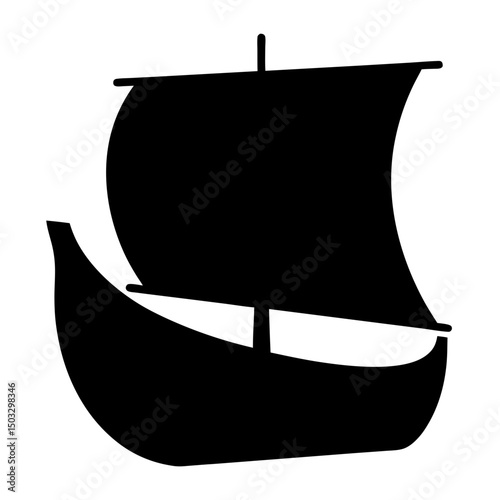 Simple Black Silhouette of a Viking Ship Sailing on the Open Seas