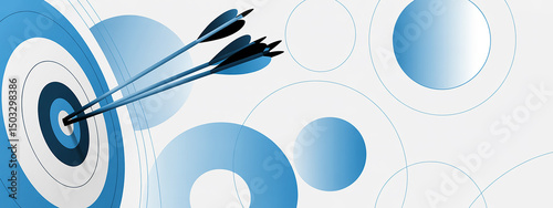 Achieving success with arrows hitting target bullseye in a modern abstract design