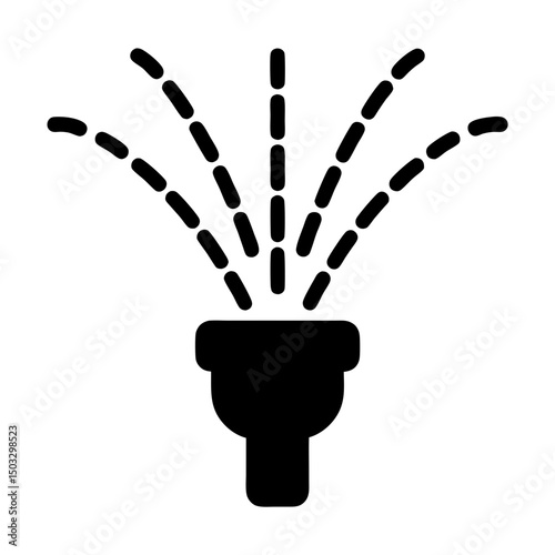 Black and white illustration of a sprinkler head with water spraying outward