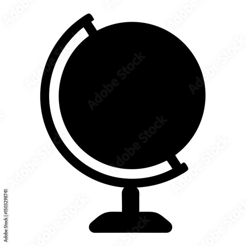 Black and white globe icon representing geography, education, and global themes