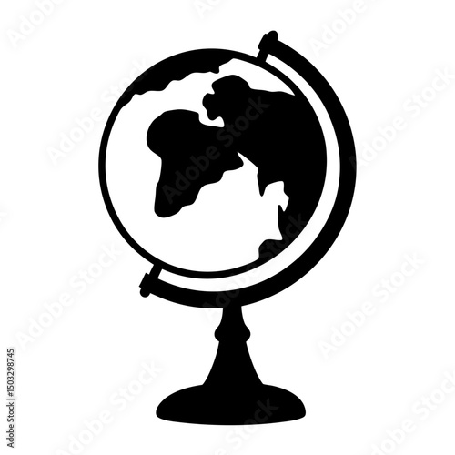 Silhouette illustration of a globe on a stand representing the world