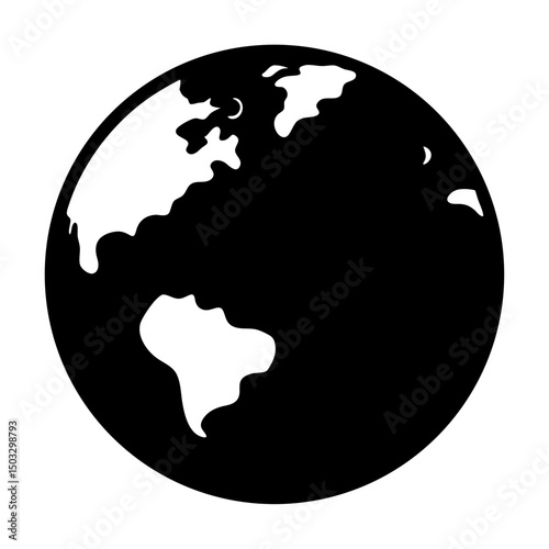 A simplistic graphic of the world in black and white format