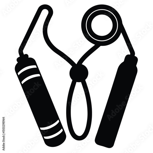 Black and white illustration of a jump rope isolated on a clean white background