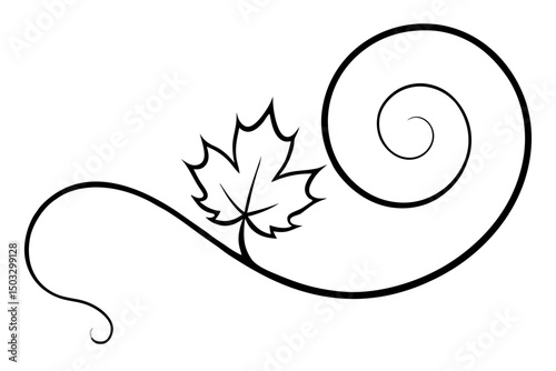 Stylized Minimalist Swirl with Maple Leaf Vector Graphic

