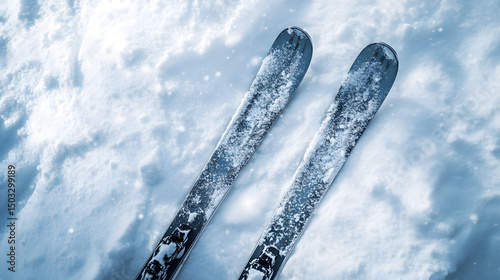 un paisaje de nieve con un par de esquís para deporte de nieve en el frio en la naturaleza deportes de aventura al aire libre