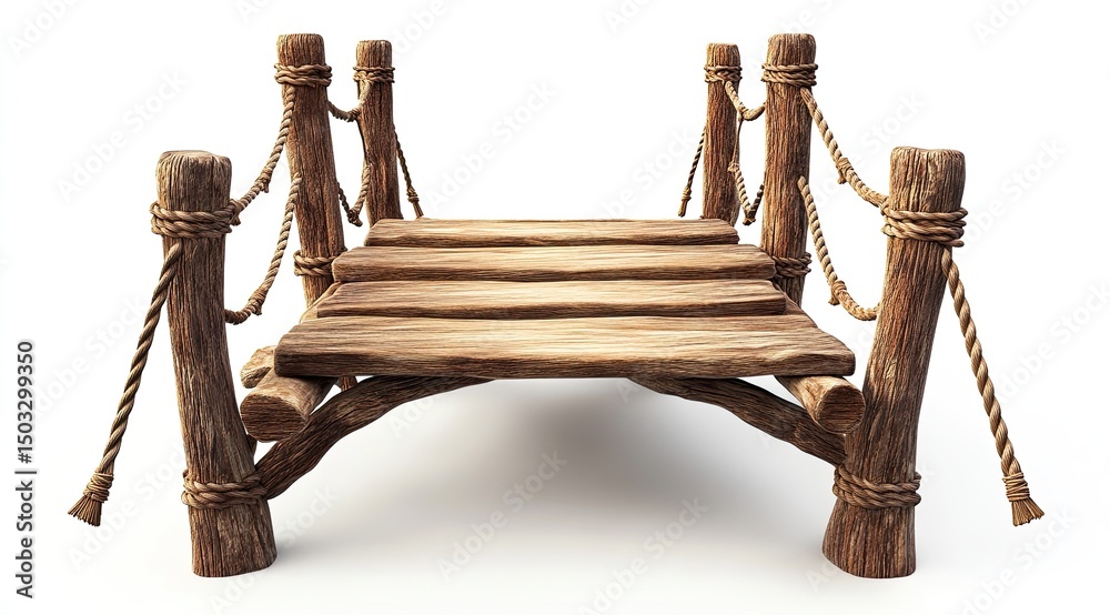 Obraz premium Wooden bridge with rope railings (1)