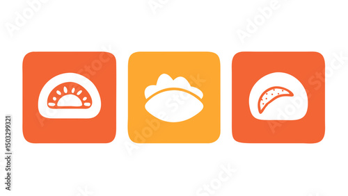 Three simple food icons on colored cards