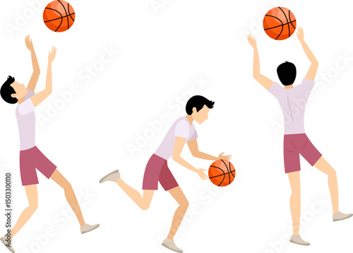 Vector people. Sport. A teenager plays with a basketball. Vector illustration,