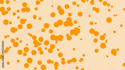 A captivating abstract artwork featuring a dynamic scattering of vibrant orange circles on a soft, pale orange background, creating a mesmerizing and playful visual effect.