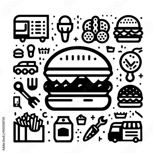 Burger and drink icon, hamburger and soda silhouette vector illustrationr 