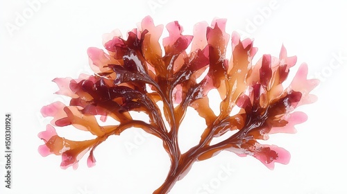 Bright Irish Moss Carrageen Seaweed with Astaxanthin and Glossy Pink-Orange Branches on White Background