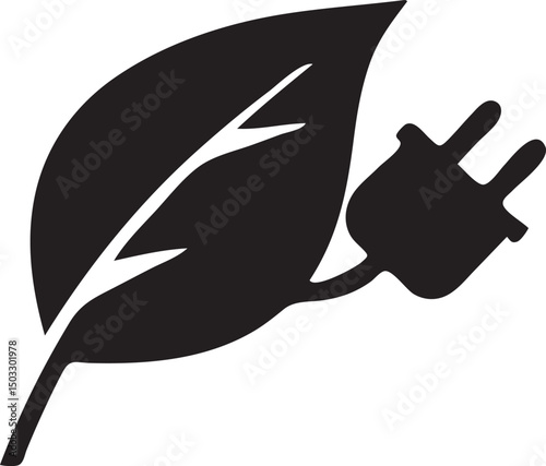  Electric Plug in Leaf Black Silhouette Icon
