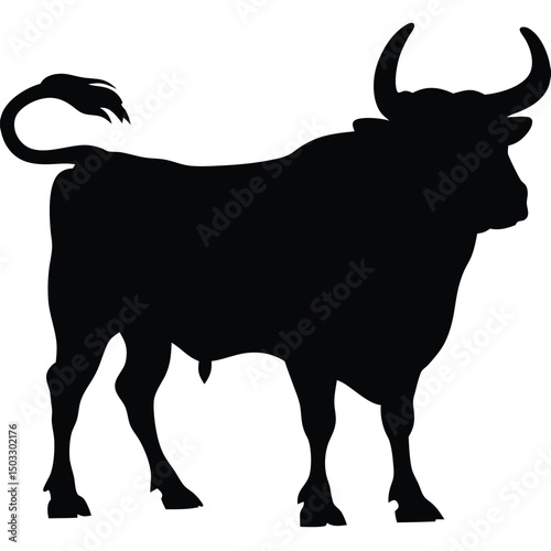 Powerful black silhouette of a bull standing proudly representing strength and tenacity