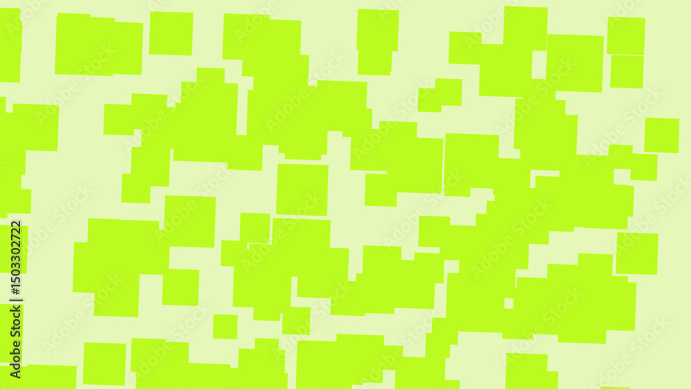 A vibrant abstract composition featuring a dynamic arrangement of lime green squares against a pale yellow-green backdrop. A vibrant abstract composition featuring a dynamic arrangement of lime green squares against a pale yellow-green backdrop.