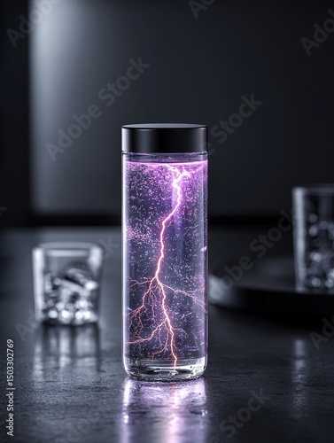 Purple Energy Drink Bottle with Lightning Bolt Design