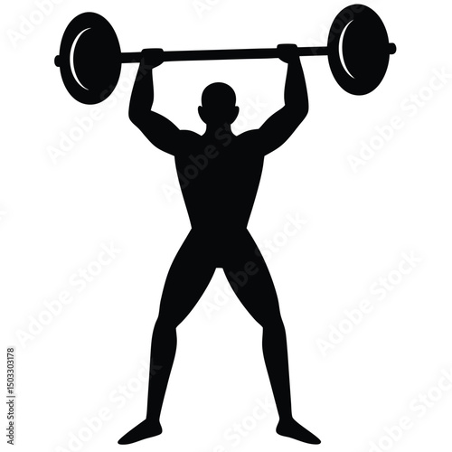Silhouette of a weightlifter lifting a barbell during a gym exercise training session