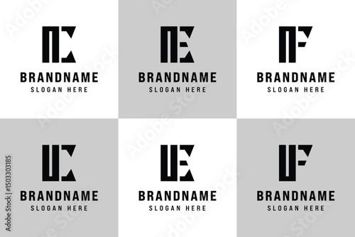 Letters NC NE NF UC UE UF Logo Set, for NC CN NE EN NF FN UC CU UE EU UF FU Initials