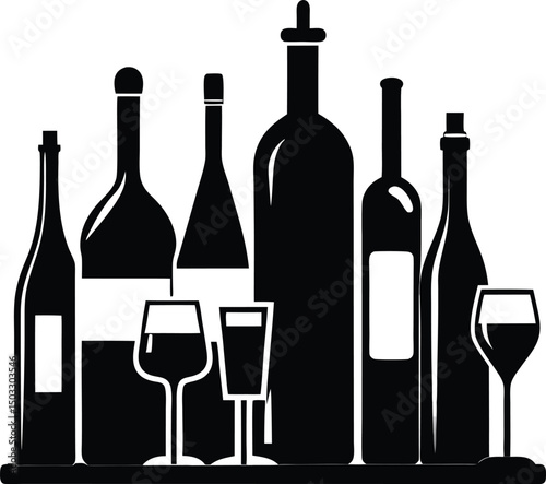 black silhouette set-of bottles
