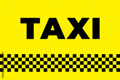 taxi text sign vector art with taxi stand and cab pattern of black yellow blocks