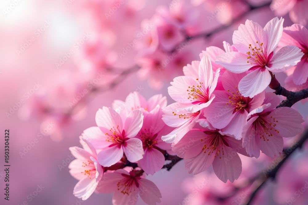 Fototapeta premium Dense cluster of sakura flowers, creating a vibrant repeating motif , spring, nature backdrop