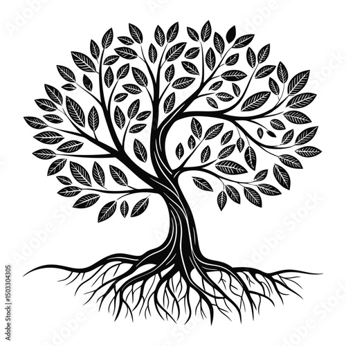 Vector tree silhouette- logo design style