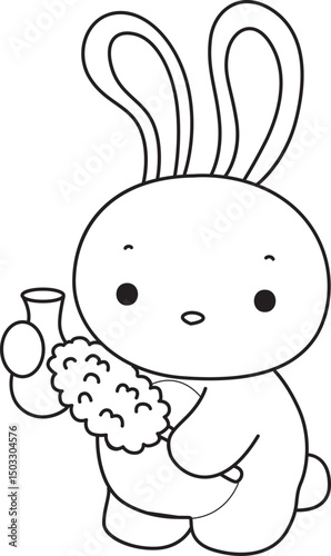 Lineart of Illustration of cute bunny icon.
Outline of Funny rabbit in daily activities elements.