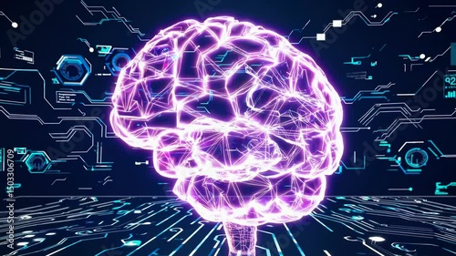 Digital Brain Neural Network with AI Technology Interface and Data Visualization