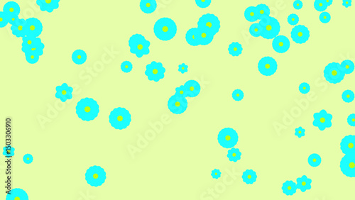 A whimsical pastel background featuring an array of vibrant, stylized floral and circular elements scattered across a soft yellow-green canvas.