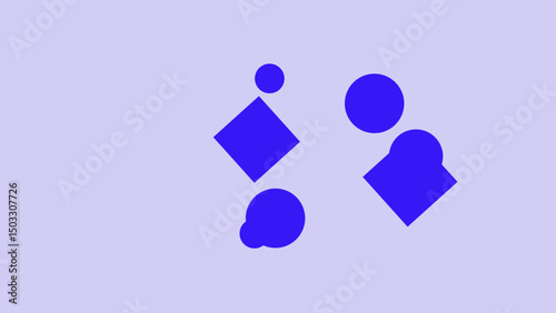 Abstract Composition Featuring Geometric Shapes and Organic Forms in Vibrant Blue Hues on a Light Purple Background