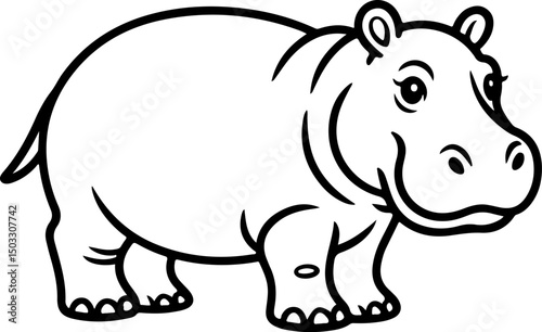 hippopotamus silhouette and line art vector illustration 