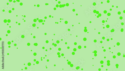 A vibrant abstract pattern showcasing a multitude of varying-sized lime green circles scattered randomly across a pale green backdrop, creating a visually stimulating and dynamic design.