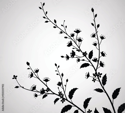 Black silhouette of a delicate floral branch, perfect for botanical, nature, and organic-themed designs.
