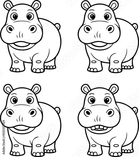 hippopotamus silhouette and line art vector illustration 