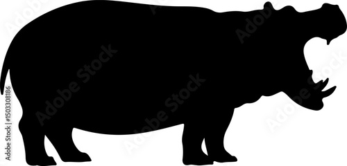 hippopotamus silhouette and line art vector illustration 