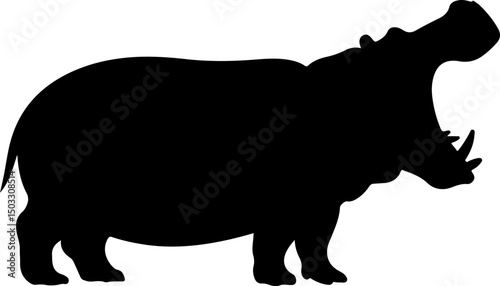 hippopotamus silhouette and line art vector illustration 