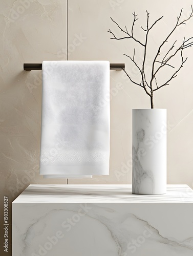 Folded Embroidered Napkin Mockup on Marble Surface