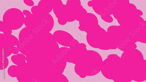 A vibrant abstract composition featuring numerous overlapping, fuchsia-colored blobs, creating a dynamic and visually engaging pattern on a soft lavender background.