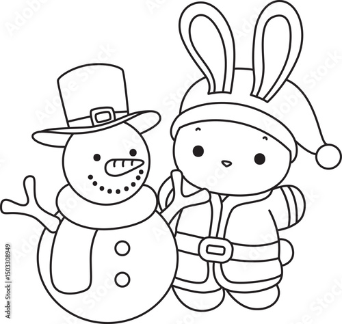 Lineart of Illustration of cute bunny icon.
Outline of Funny rabbit in daily activities elements.
