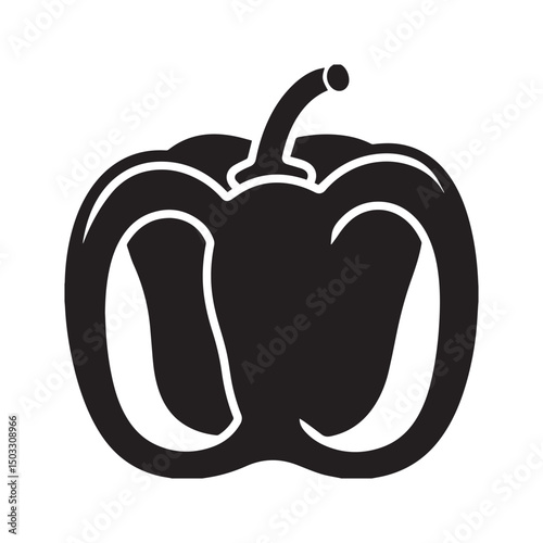 Black Silhouette of Whole Bell Pepper Vegetable Icon for Healthy Food Silhouette White Background. 