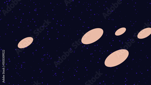 Abstract Artwork Featuring Scattered Peach-Colored Ovals Against a Dark Blue, Speckled Background, Evoking a Sense of Movement and Mystery.