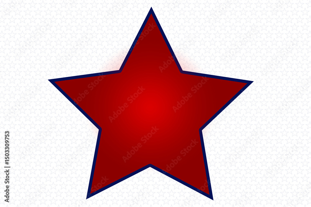 Fototapeta premium A large red star on a white background with space for copy and text. Holiday card, Independence Day, July 4, holiday in America. Illustration for advertising, banner for labels and stickers